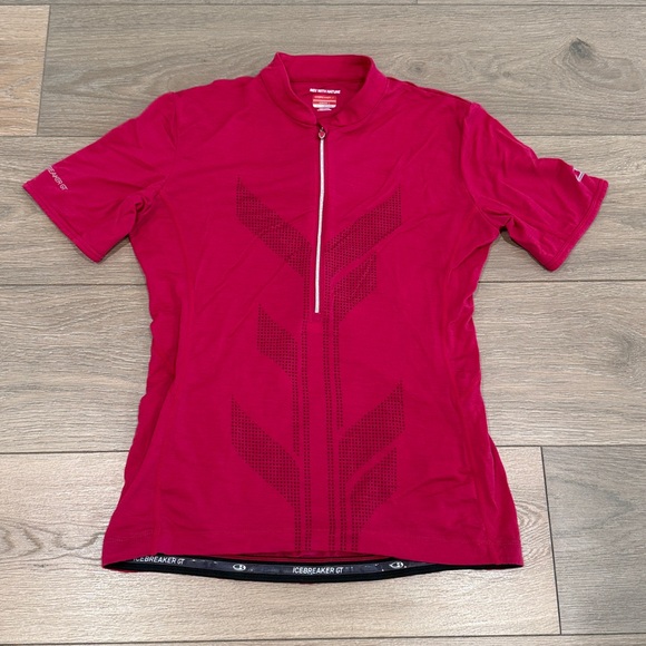 ICEBREAKER GT Pink Rhythm New Zealand Wool Cycling Jersey 1/2 Zip Active Top L - Picture 1 of 10